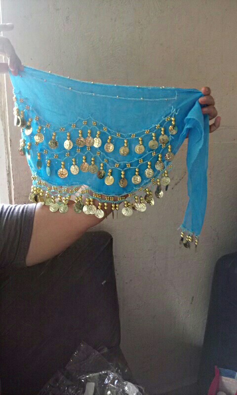 Fashion Chiffon Belly Dance India Dance Hip Scarf 3 Rows Coin Belt Skirt Scarf Wrap Costume Gold Coin Chain 19