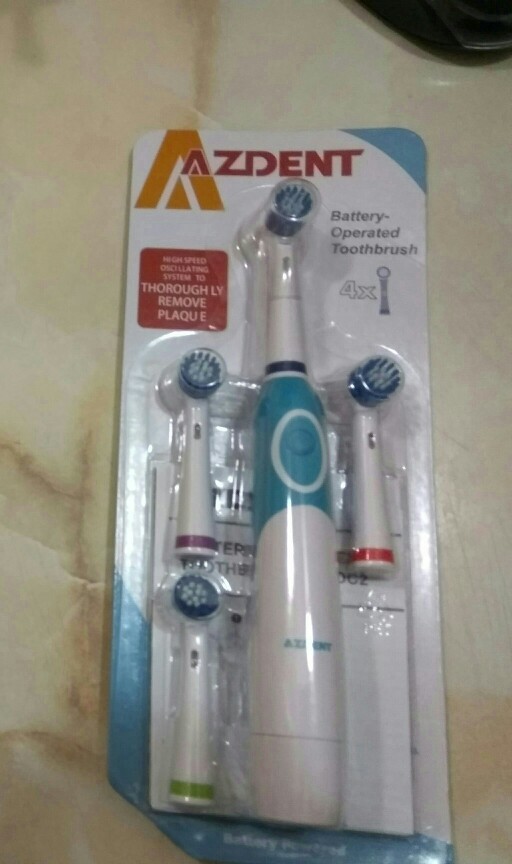 AZDENT Fashion Battery Operated Electric Toothbrush with 4 Brush Heads Oral Hygiene Health Products No Rechargeable Tooth Brush
