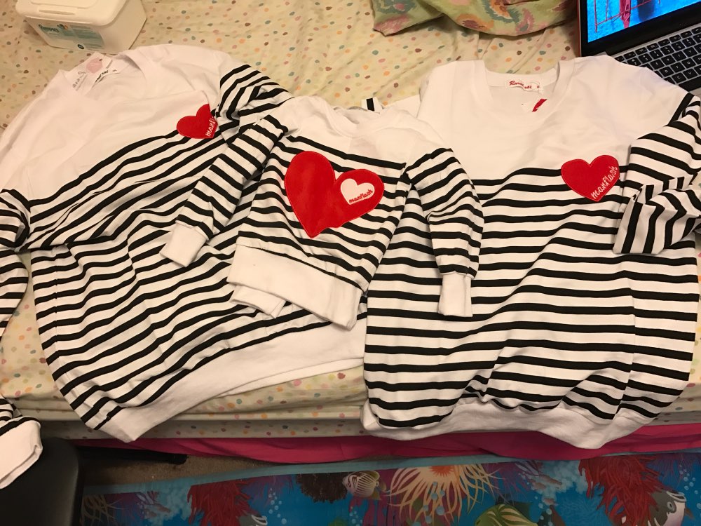 Family matching clothes Spring Autumn long sleeve love Stripe mother father baby clothes family clothing