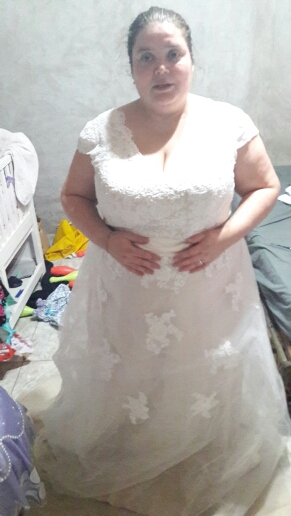 Vestido de novia Lace A-line Wedding dress Cap sleeve  V-back Bridal gown Lace with Tulle