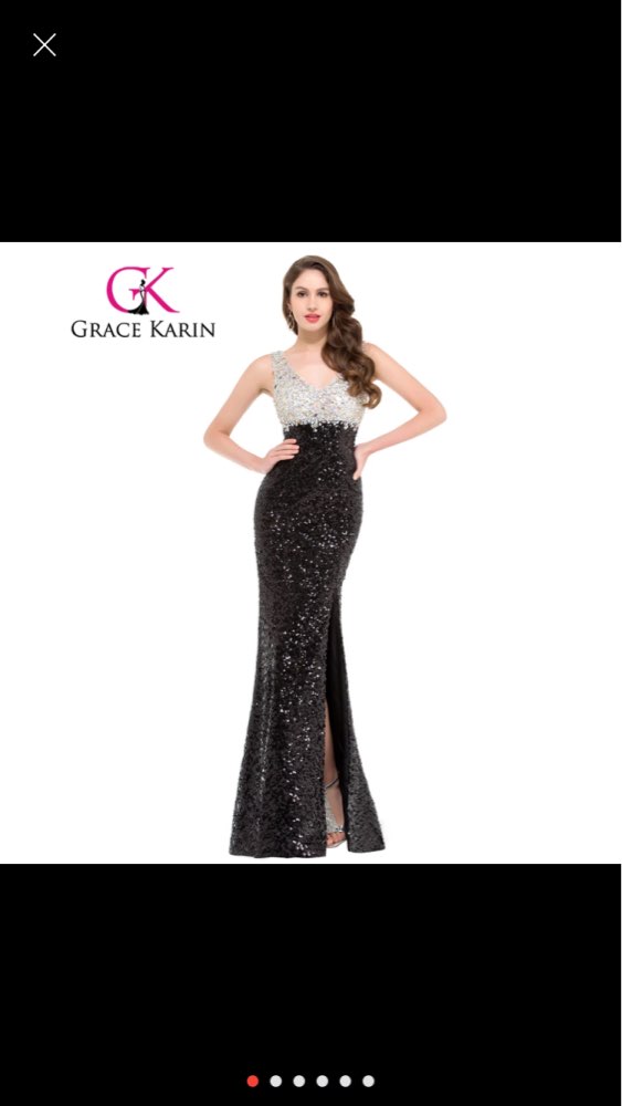 Grace Karin Mermaid Evening Dress Sparkle Black Evening Gowns Double V Neck Long Sequin Special Occasion Dresses Split 2017