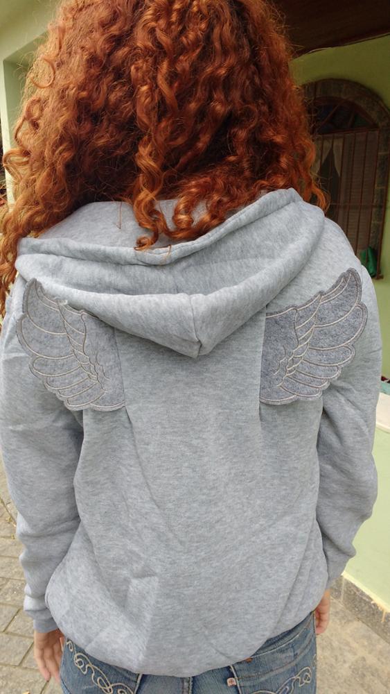2015 New Autumn Tracksuit Women Hit 3D Angle Wings Hoodies Hooded Causal Full sleeve Fleece Cadigan Plus size M-3XL Black Gray