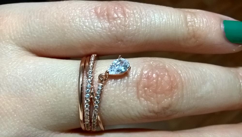 17KM Anel Feminino Multilayer Cross Wedding Crystal Water Drop Ring Anillos Mujer Fashion Jewelry Zircon Rings For Women CS12