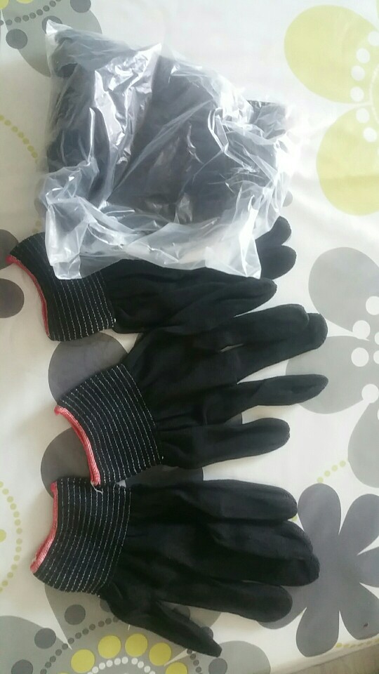 2Pairs Nylon Black Antistatic Work Gloves Knit Working Gardening Lumbering Hand Safety Security Protector Grip White