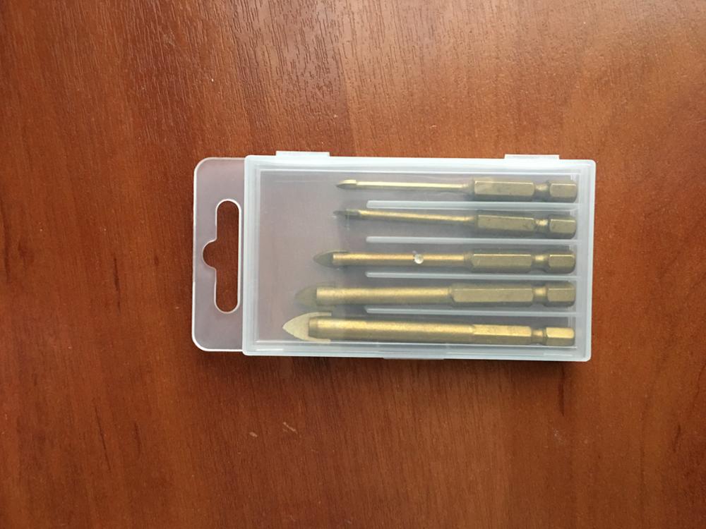 High Quality Hot Sale 5pcs Titanium Coated Glass Drill Bits Set 3/4/6/8/10mm with Hex Shank for Ceramic Tile Marble Mirror Glass