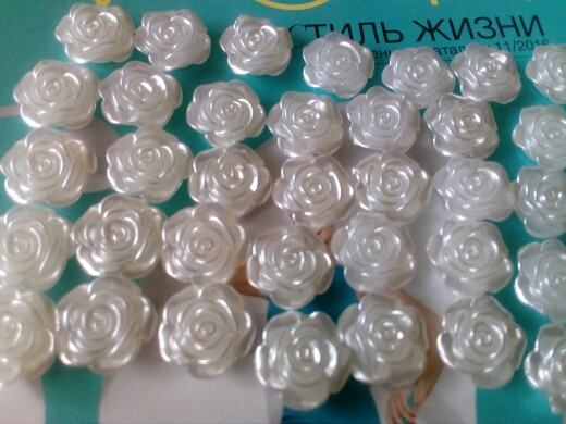 50pcs/lot 12mm Resin ABS Imitation Pearls Rose Flower Designed Flat Back Cabochon Pearls For DIY Decoration
