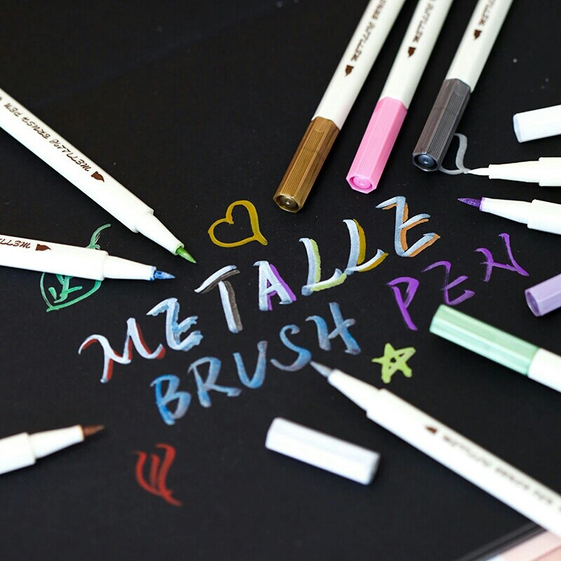 10 pcs/Lot Metalle brush pen for black paper Color marker DIY scapbooking album Calligraphy Stationery rotuladores colores 6965