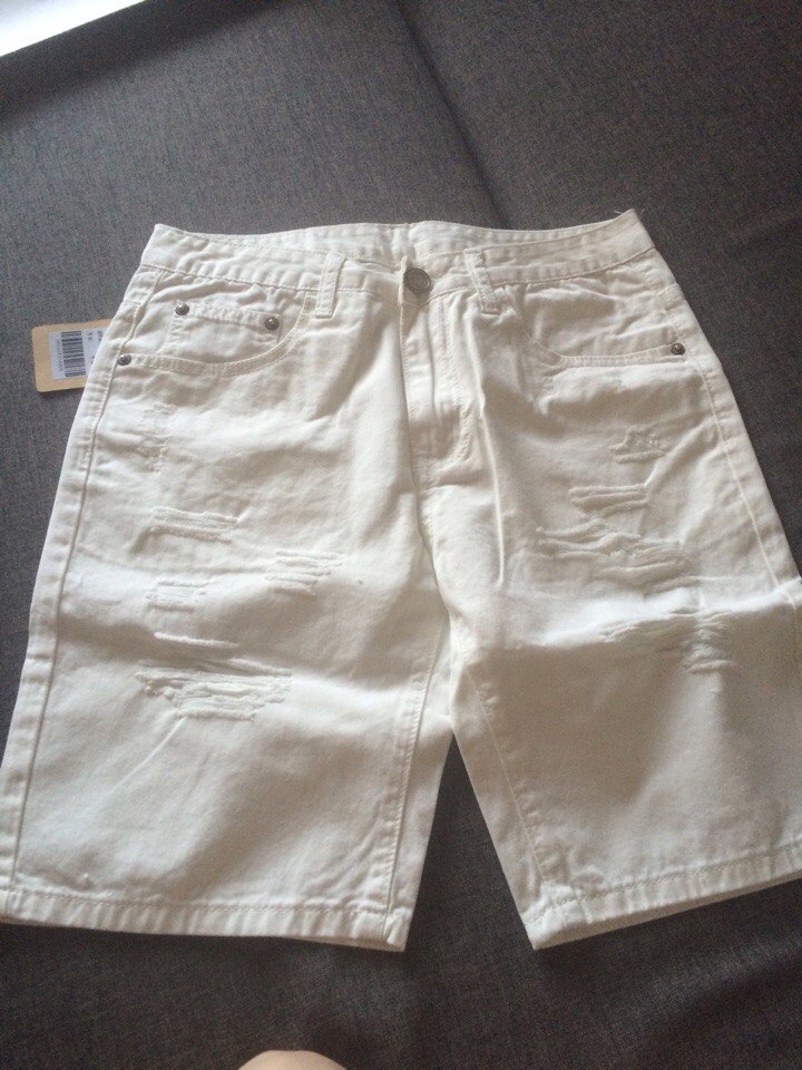 Mens Denim Shorts Slim Regular Casual Knee Length Short  Hole Jeans Shorts For Men 2016 New Summer White Blue