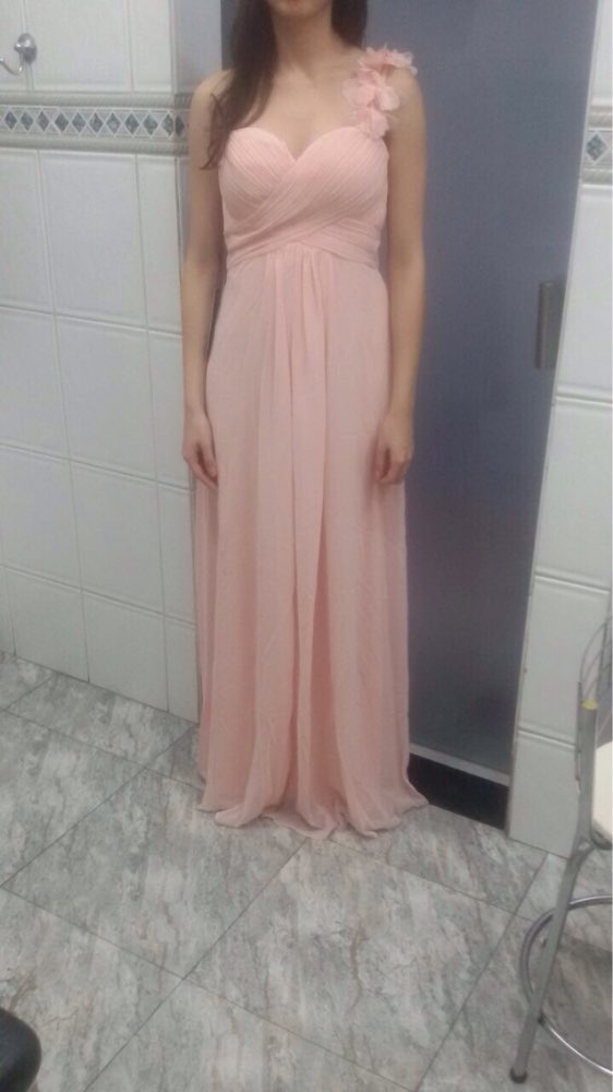 Peachy Pink Long Bridesmaid Dresses A Line One Shoulder Under $50 Ever Pretty EP09816PK Wedding Guest Dress for Bridesmaid Part