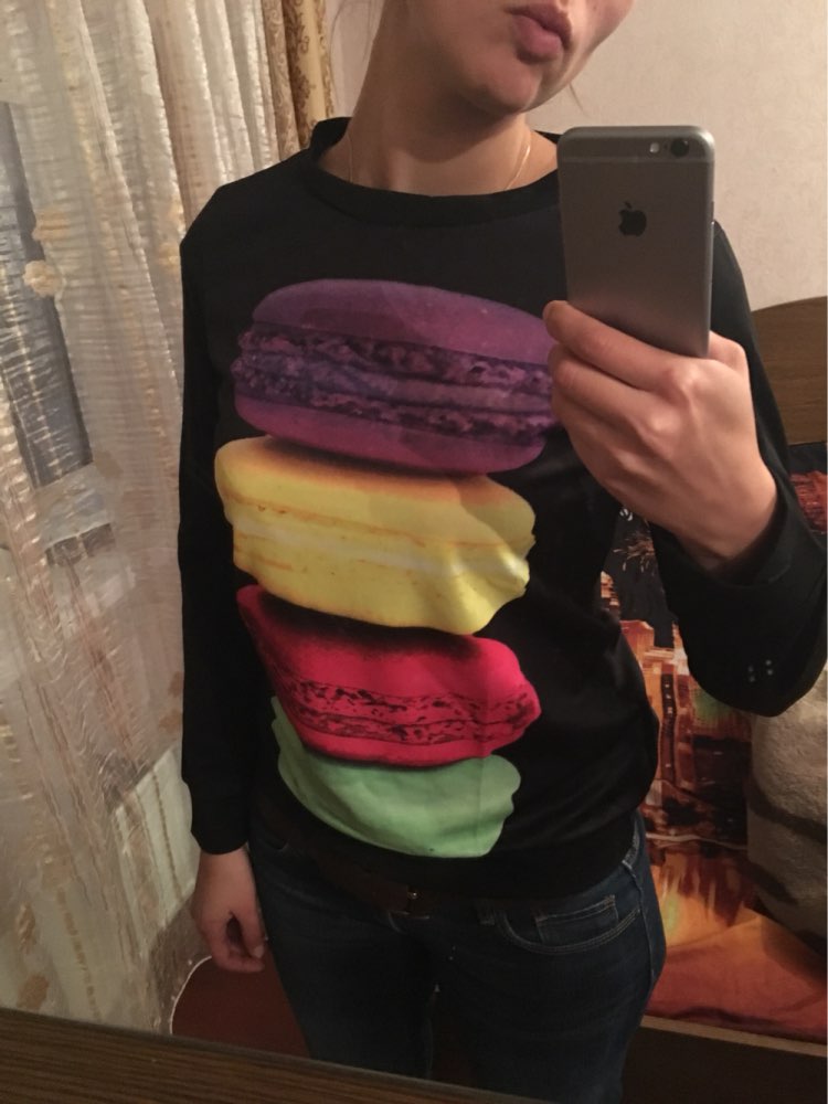 Factory Price! Thin Women Long Sleeve Fresh Hamburger Printed Tops Casual Hoodies Sweatshirt Tops