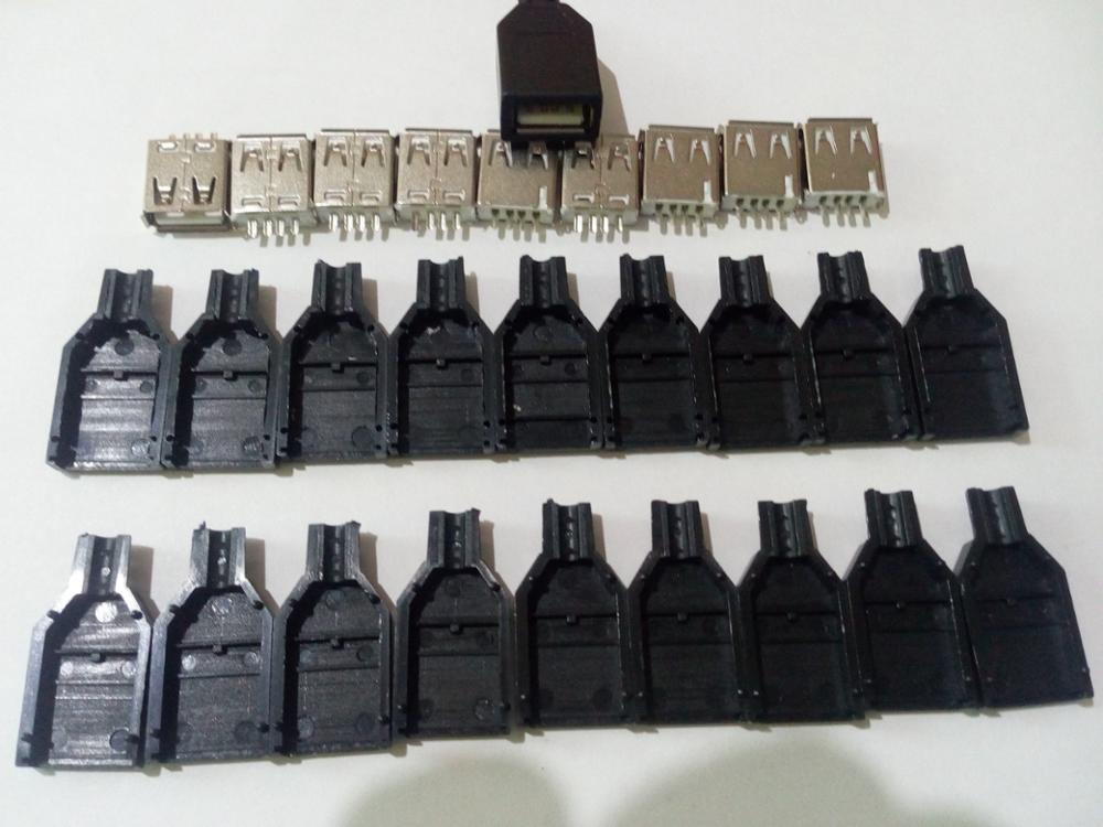 10Pcs Type A Female USB 4 Pin Plug Socket Jack Connector Plug Socket with Black Plastic Cover Seat Welding Wire Adapeter
