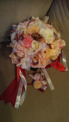 Kyunovia Silk Wedding Bouquet Wedding Flowers Keepsake Bouquet Bridal Bouquet Coral Rose and pink hydrangea Wedding Bouquet FE36