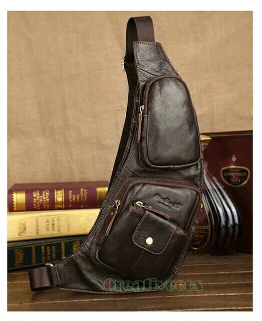 Men's Vintage Genuine Leather Travel Riding Motorcycle Shoulder Messenger Sling Chest Bag