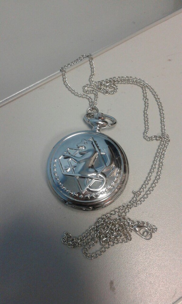 New silver tone Fullmetal Alchemist Pocket Watch Cosplay Edward Elric with chain Anime boys Gift wholesale