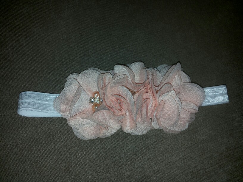 1 Pieces Newborn Baby Headband Chiffon 3 Flower Pearl Diamond with A Shimmer Headbands Elasticity Baby hair accessories W045