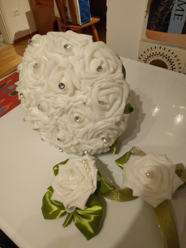 3pc Set Bouquet and Wrist Corsage and Boutonniere Blue buque de noiva White Artifical Rose Wedding Bridal Bridesmaid Flowers FE4