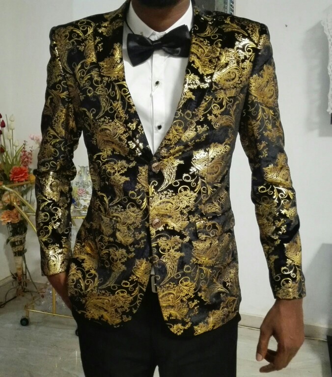 Gold Blazer Men Floral Casual Slim Blazers 2016 New Arrival Fashion Party Single Breasted Men Suit Jacket Plus Size M-4XL XF06