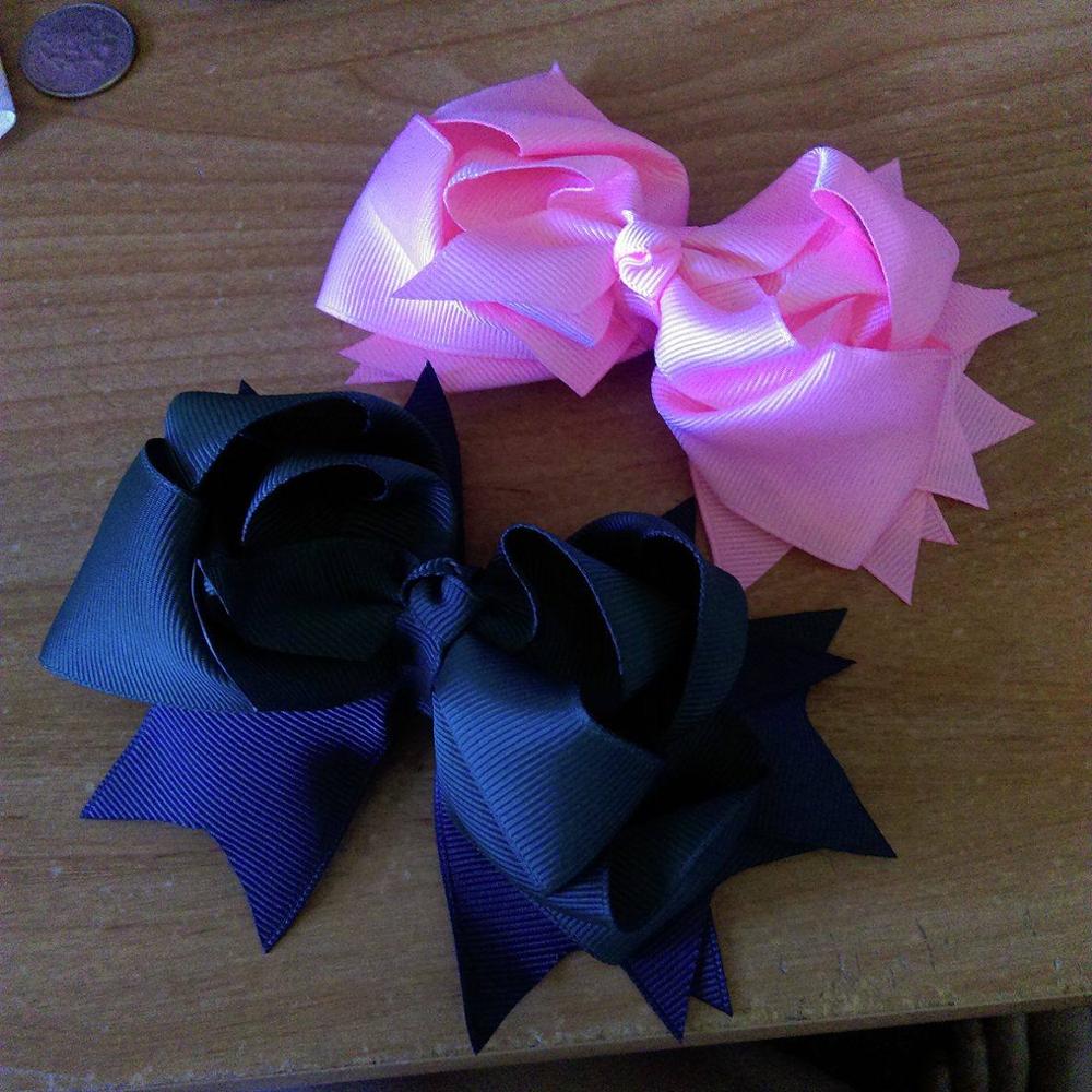 Your Bows 1PC 5 inches Kids Hair Bows 3 Layers Solid Light Pink Hair Clips Boutique Ribbon Bows For Girls Hair Accessories