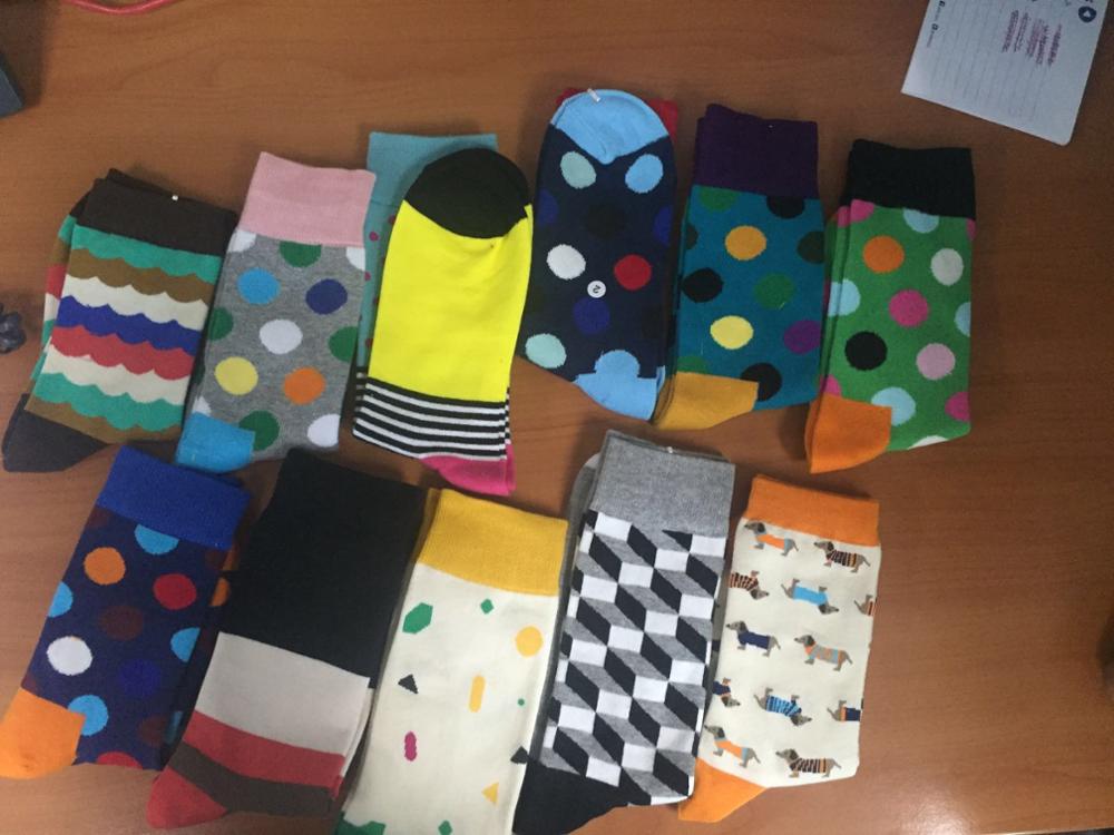 Fashion Colorful Happy Socks Men Hit Color , Stripes , Dot Jacquard Pure Cotton Casual Mens Socks 018w cococat