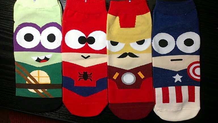 7 pairs Natural Color Cotton Character Captain America& spiderman&Iron Man&Batman&Hulk&Supermen mens' socks at all seasons #1511
