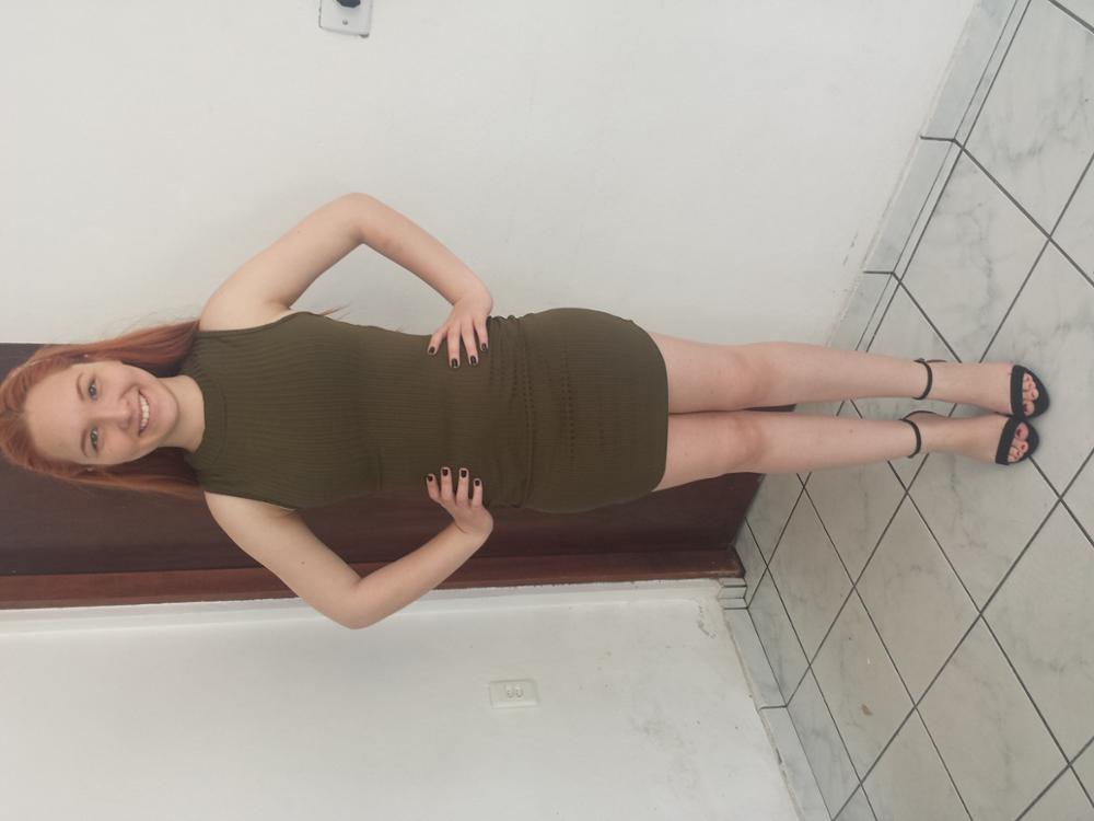 Smoves New S-L Choker Neck Women's Olive Green Stripped Halter Bodycon Dress Mini Club Party Dress