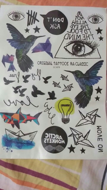 A6080-209 Big Black tatuagem Taty Body Art Temporary Tattoo Stickers Gradient Colorful Birds Eye Shark Glitter Tatoo Sticker