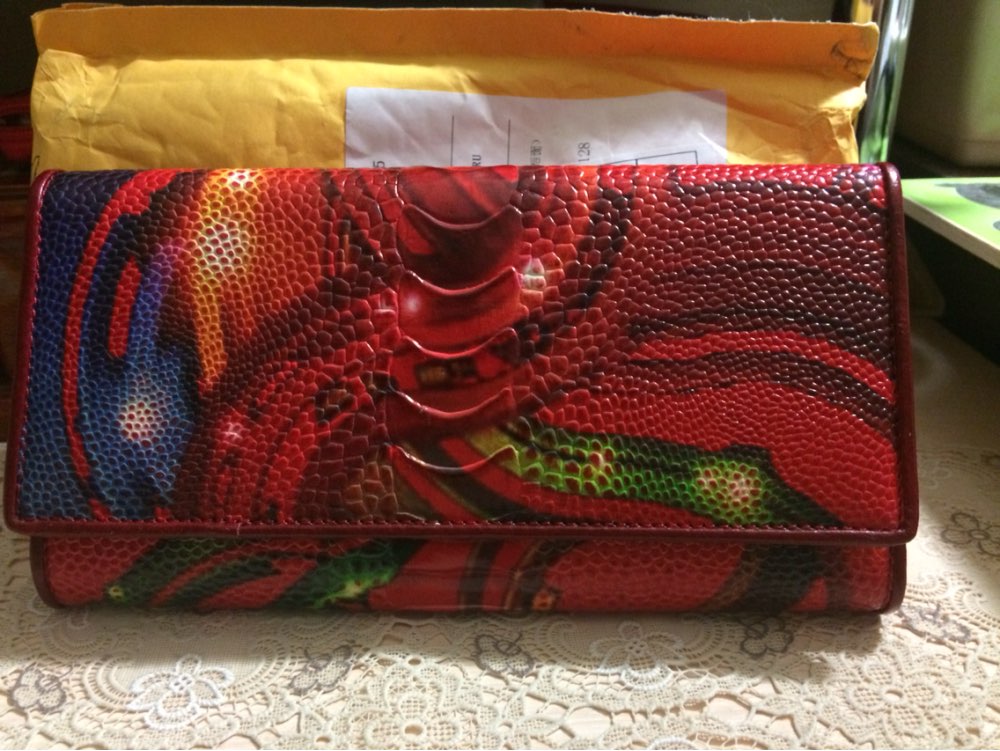 New Fashion Leather Women Wallet Vintage Flower Printed Ostrich Red Wallets Ladies' Long Clutches With Coin Purse Card Holder