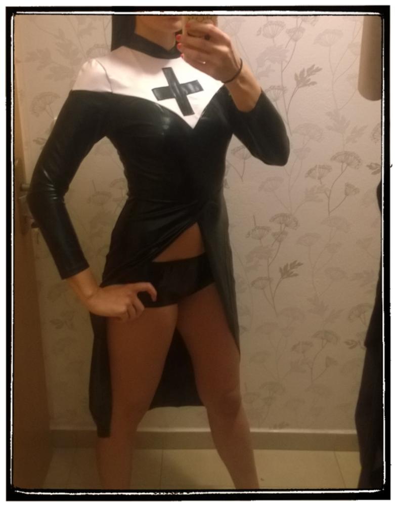 halloween cosplay M, L, XL Fashion Black Women sexy nun costume Vinyl Leather Cosplay Halloween Costume W850640