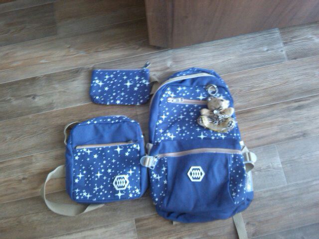 Sets Backpack Women's School Bag Book Bag For Teenager Canvas Stars Prints Dot Cute Bear Pendent Fashion Satchel Mochila 2016