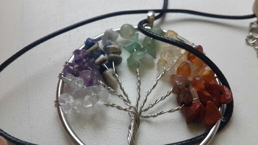 Women Rainbow 7 Chakra Amethyst Tree Of Life Quartz Chips Pendant Necklace Multicolor Wisdom Tree Natural Stone Necklace