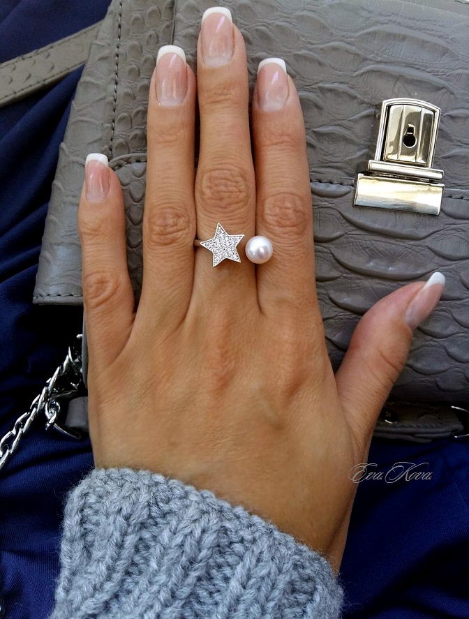 DAIMI Star Ring 8-9MM White Freshwater Pearl Ring High Quality Star Fashion Ring New Look Gift For Women