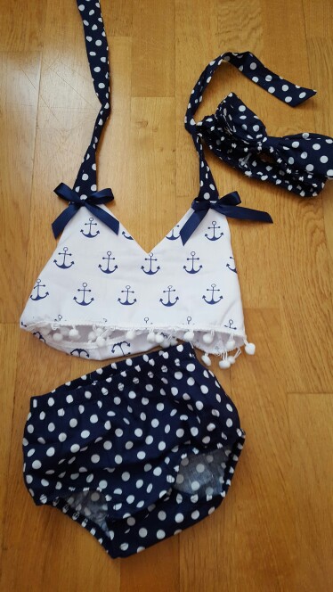 2017 Summer Baby Girls Rompers Clothes Sets Anchors Bow Top + Polka Dot Briefs + Head band 3pcs Sleeveless Outfits Set 