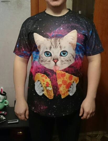 Cloudstyle 21 Patterns S-3XL 3D Men's T-Shirt Short Sleeve Cat Eating Pizza in Space Printed T shirt Homme O Neck Brand Clothing