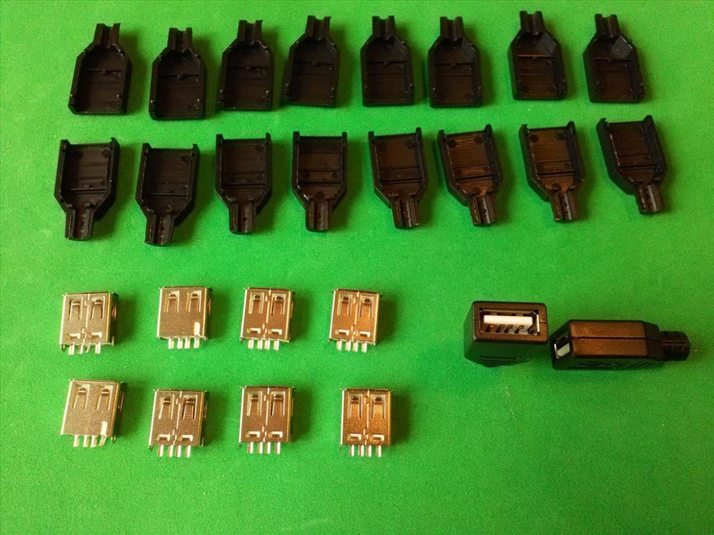 10Pcs Type A Female USB 4 Pin Plug Socket Jack Connector Plug Socket with Black Plastic Cover Seat Welding Wire Adapeter