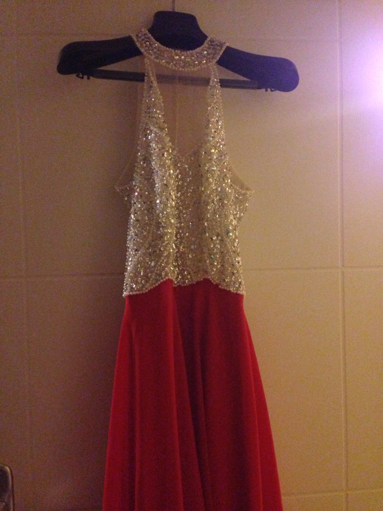 Elegant Red O Neck A Line Chiffon Sleeveless Long Evening  Dresses 2016 With Beading Floor Length Evening Dress SML72802
