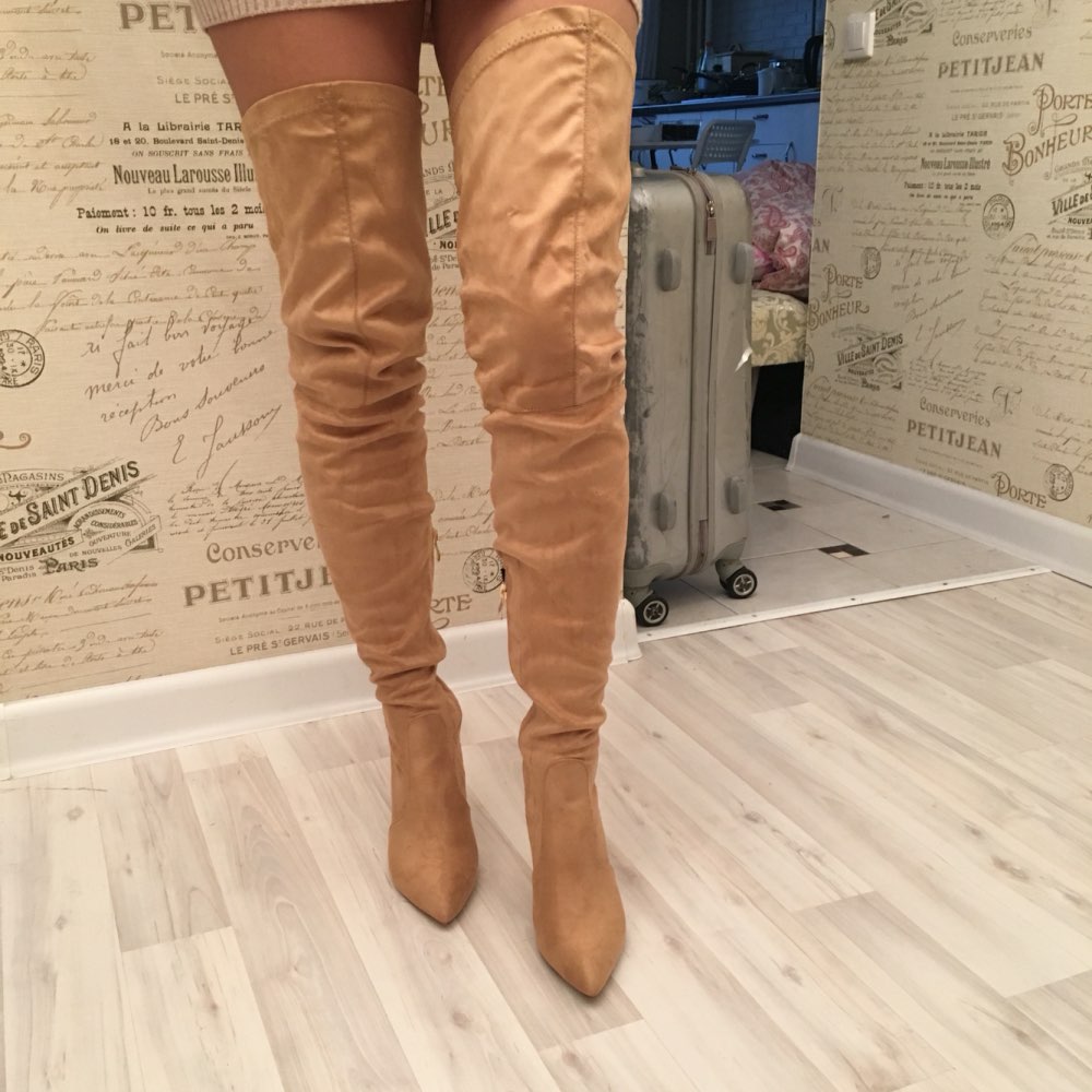 2016 Autumn Winter Women Boots Stretch Faux Suede Slim Thigh High Boots Fashion Sexy Over the Knee Boots High Heels Shoes Woman