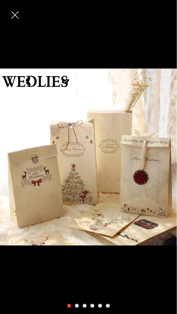 6pcs/set Kraft Paper Bag Merry Christmas Gift Bags Party Lolly Favour Bowknot Wedding Packaging 22x12x6cm Mix