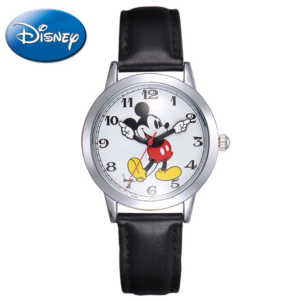 Disney children Mickey mouse cartoon watch Best fashion casual simple digital style quartz round leather watches Hapiness 11027