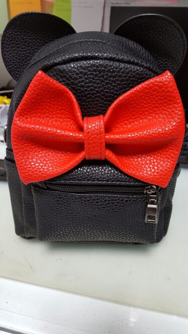 2016 Leather Girl Cute Backpack Small Scholl Mini Bow Top-Handle Backpacks Women Bag Mickey Ears Mochila Escolar Feminina Pink