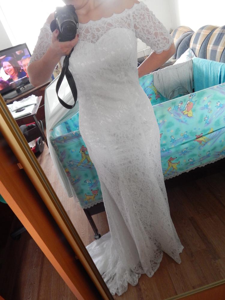 E JUE SHUNG White Vintage Lace Cheap Mermaid Wedding Dresses 2017 Off the Shoulder Half Sleeves Wedding Gowns vestidos de novia